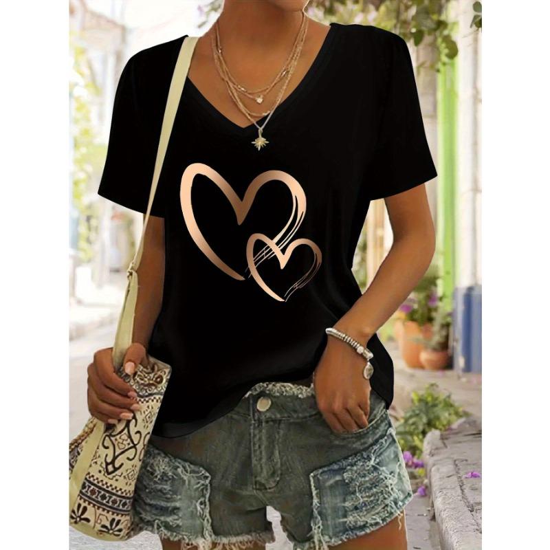 Women s simple and fashionable short sleeved V-neck top S