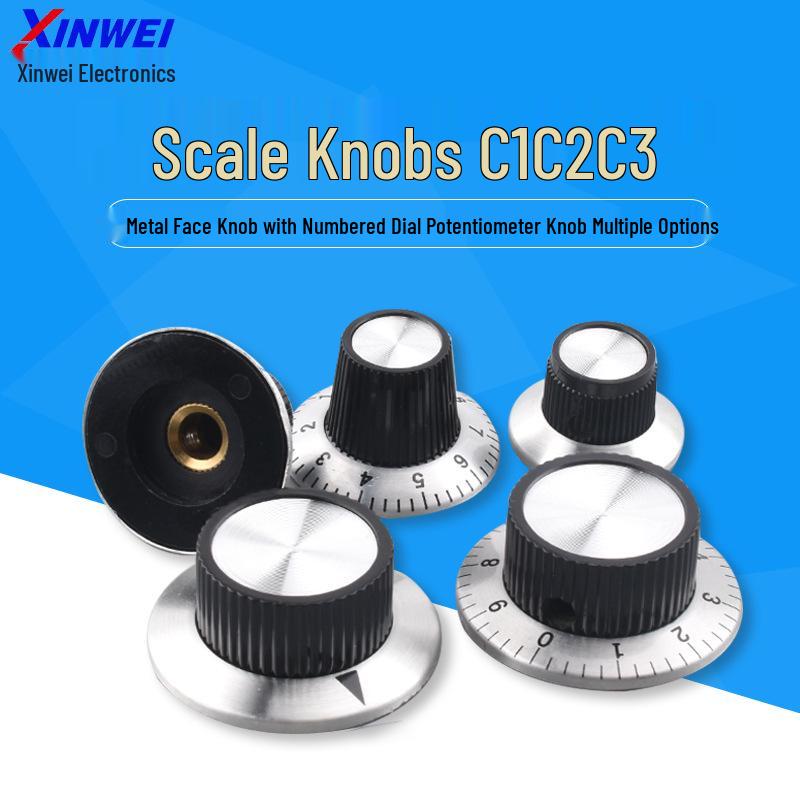 Numbered Scale Metal Face Potentiometer Knobs C1 C2 C3