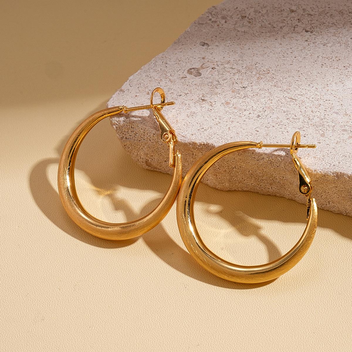 18k real gold electroplated brushed round silver needle earrings simple earrings