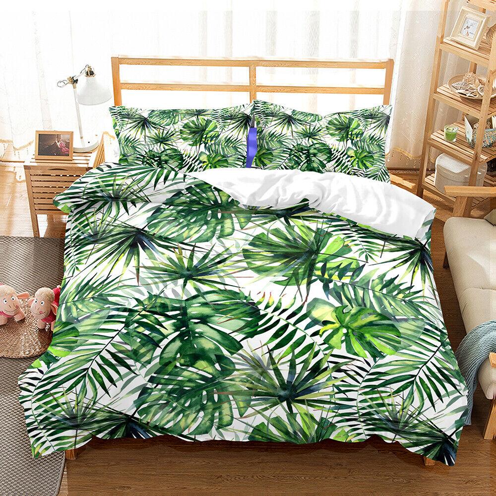 Tropical Leaves Plant Quilt Cover Palm Tree Leaf Doona Duvet Cover Set Bedding