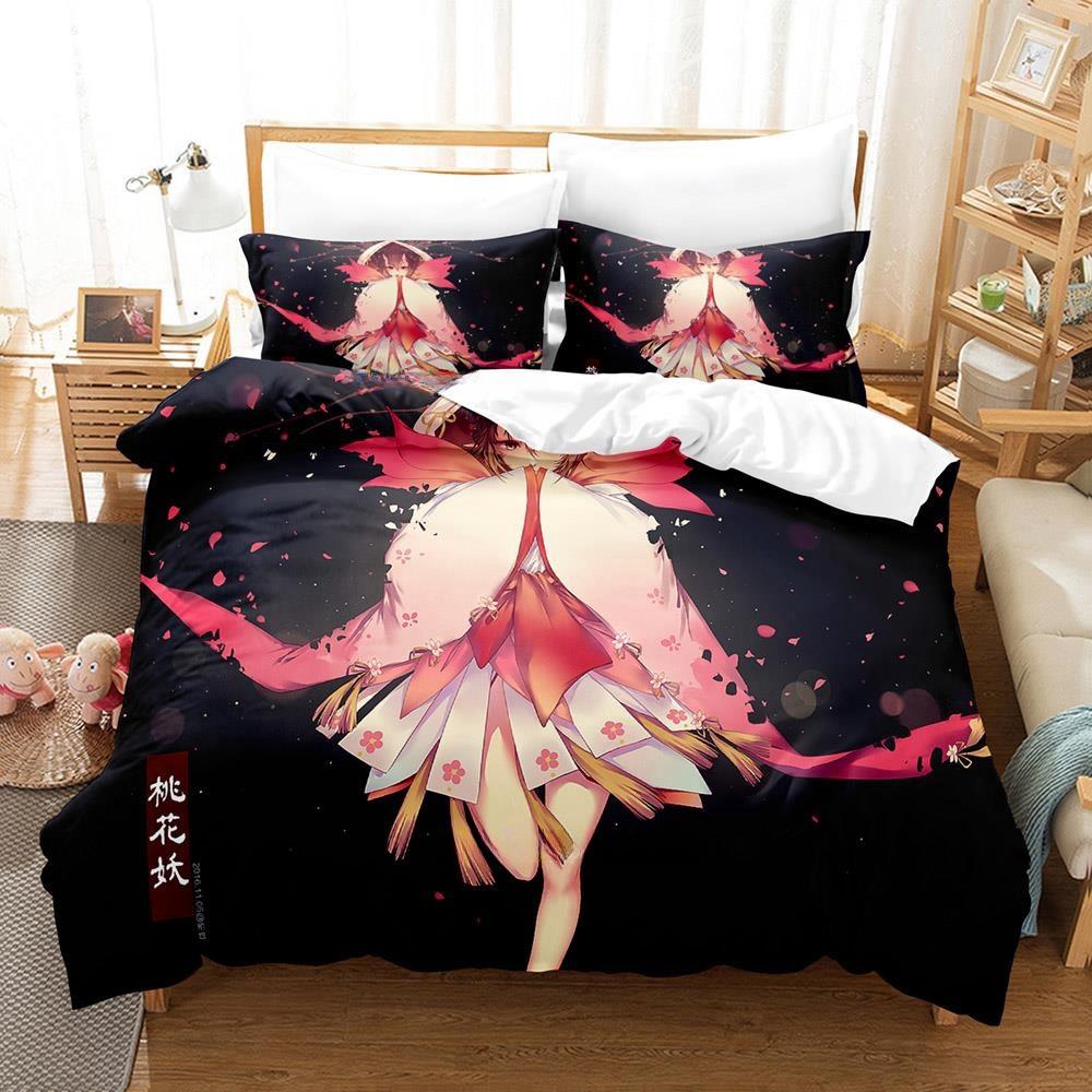 

3D Printing Game Kawaii Girls Onmyoji Bedding Set Single Twin Full Queen King Size Bed Set Adult Kid Bedroom Duvet Cover Sets EU single(135x200cm)