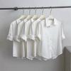 White linen shirt front shoulder short sleeve women's summer casual temperament old money cotton and linen shirt French petty top