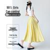 Women's Yellow High-Waist Ice Silk Pleated Long Skirt - Summer A-Line Slimming Design