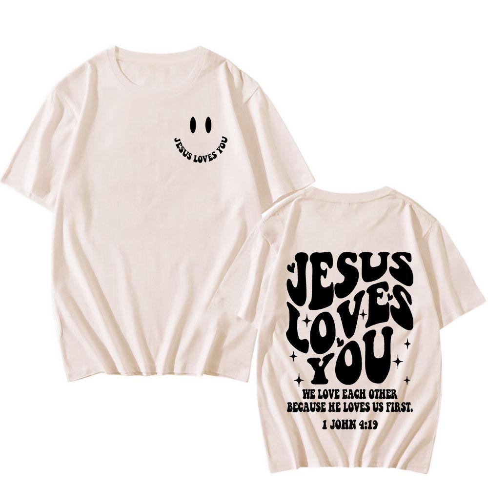 Jesus Loves You Oversized T-Shirt Men Women We Love Each Other Loose Letter Printed Tees Trendy Casual Cotton Aesthetic Tops