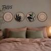 Decorative Wall Art for Bedroom 4Pcs Boho Decor, Floral Round Wooden Geometric Rustic Botanical Art, Farmhouse Aesthetic Hanging Ornaments Living Room