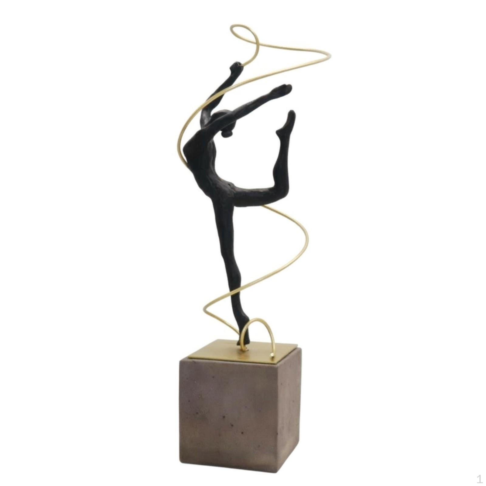 Dancer Statue with Circular Frame Modern Abstract Metal Sculpture Minimalist Tabletop
