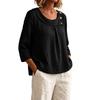Women's Casual Linen Top with Round Neck and Three-Quarter Sleeves for Work and Daily Wear