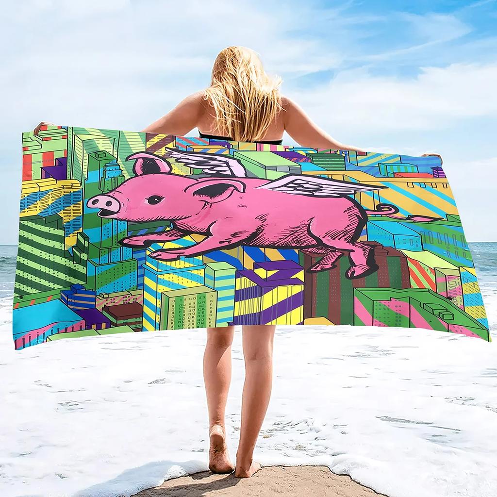 Cartoon Pig Beach Towel Oversized, Ultra Soft Microfiber Sand Free Beach Towels for Adults, Super Absorbent Quick Dry Pool Towel