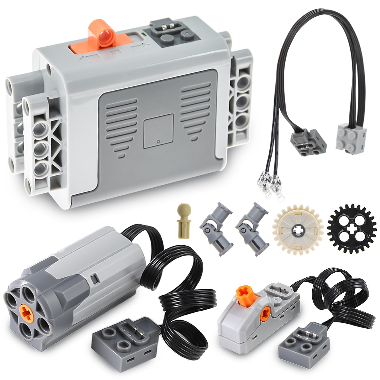 

Cobers Power Function Kit 9-Piece Motor Set Compatible with Major Brand Technic Parts AA Boxes, Switches, Lights, Wires, Axles, and Gears