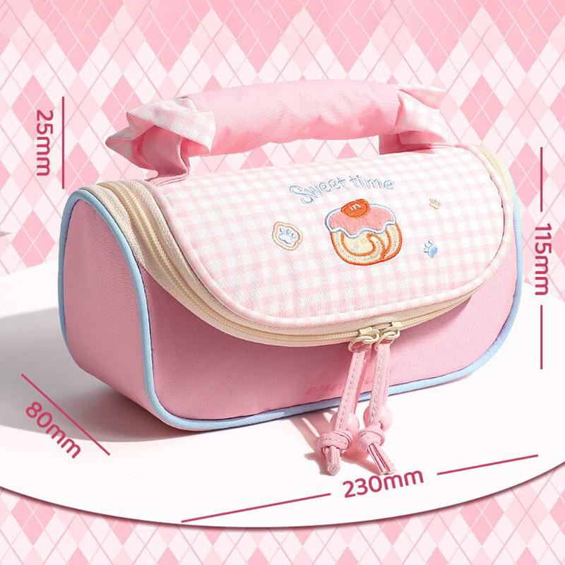 Large Capacity Check Pencil Bag Aesthetic Portable Stationery Pouch with Multi Slots for Students School Daily Use