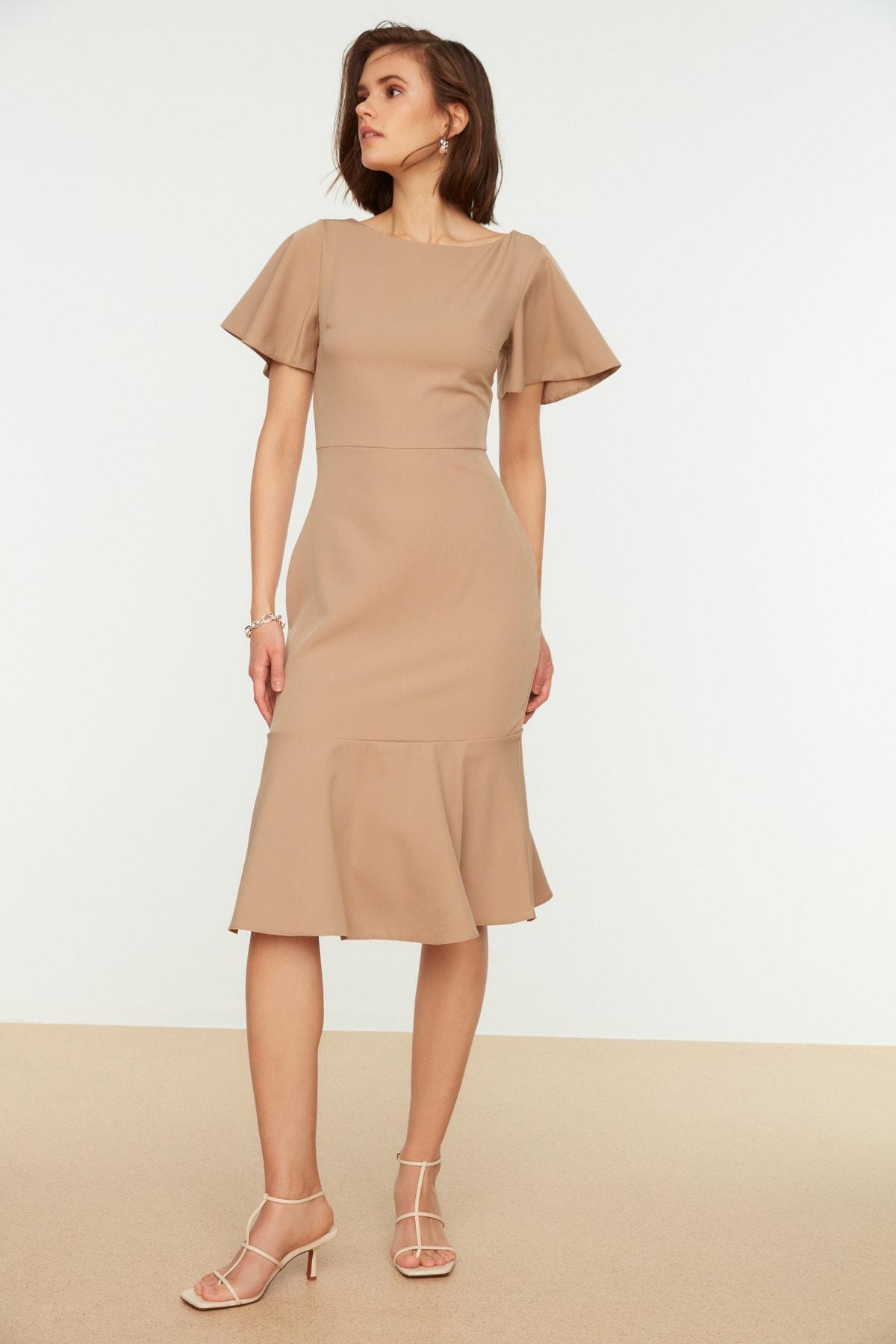 

Женское платье, новый сезон, модное норковое тканое платье миди с воланами