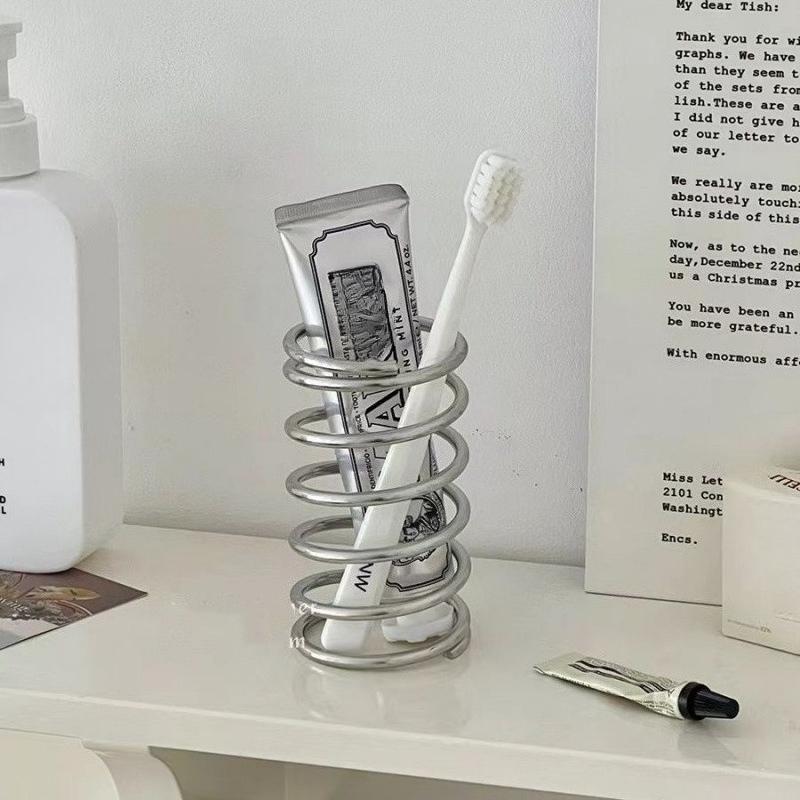 1pc Toothbrush Holder Stainless Steel Bathroom Toothpaste Makeup Brush Storage Rack Home Decor Organizer Accessory