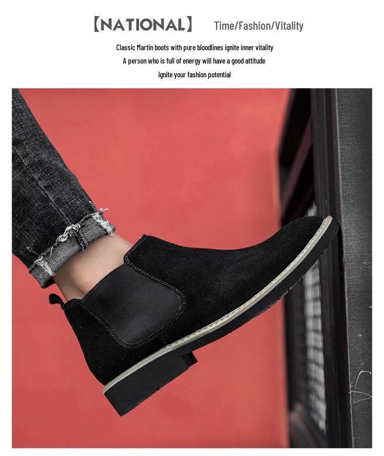 Botas Chelsea de Couro de Cano Alto Masculinas C510: Botas Curtas de Camurça Outono/Inverno, Slip-On, Casuais, Tamanho Grande, Forradas a Algodão.