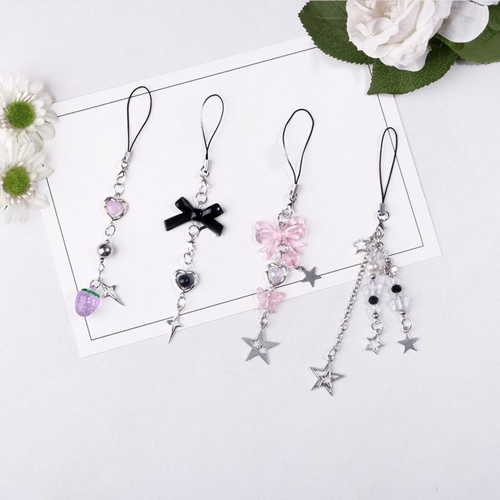 Set of 4 Cute Card Chain Mobile Phone Dangle Unique Keyring Stylish Phone Decorations Suitable for Various Occasion