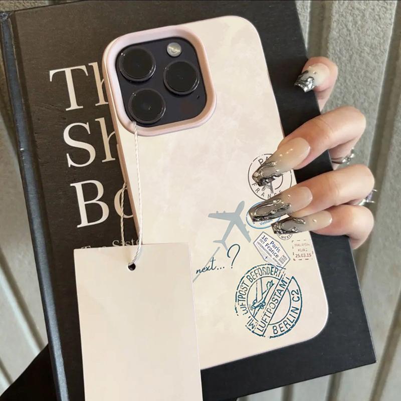 World Travel Map Stamp Case For iPhone 17 16 15 14 13 12 11 Pro Max Paris Berlin Flight Ticket Airplane Aesthetic Hard  Cover