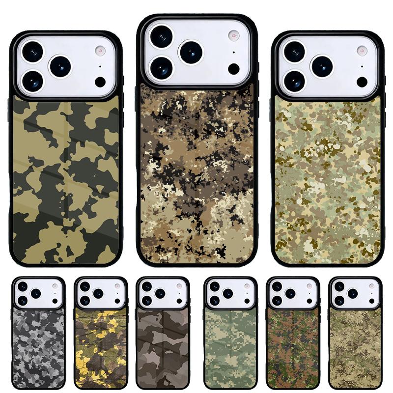 Camouflage Camo Telefoonhoesje voor iPhone 17 16 15 14 13 Pro Max Achterkant voor 12 11 Pro Coque