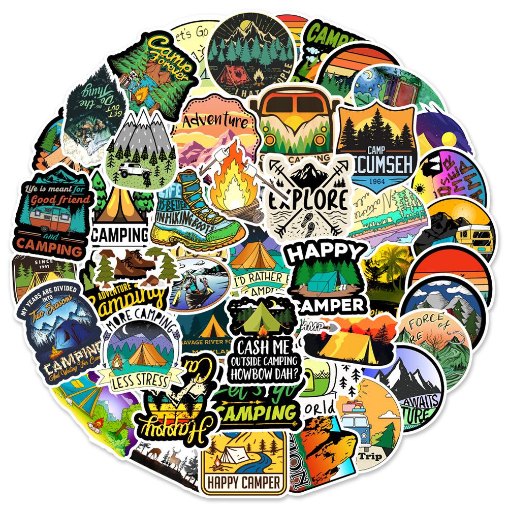 50 Outdoor Scenery Camping 1-Tutorial Notebook Water Cup Doodle Decorative Stickers