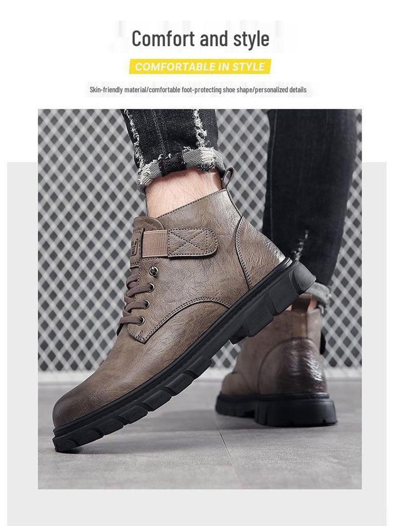 Herren Winter Samtgefütterte High-Top Leder Freizeitschuhe - Weiche Sohle, Warm, Retro Martin Style