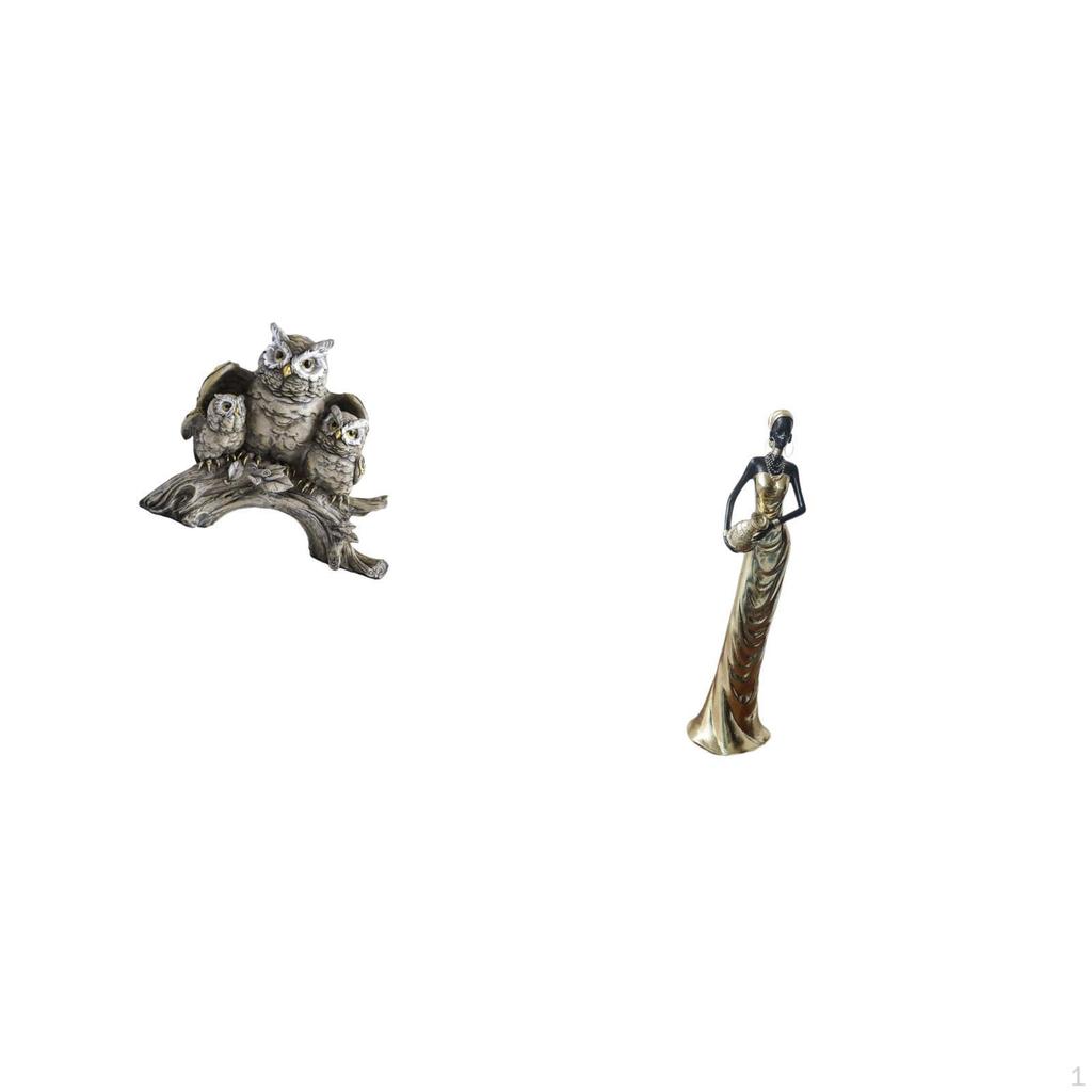 Modern Owl And Tribal Lady Figurine Sculpture Tabletop Ornament for Living Room Office Cabinet