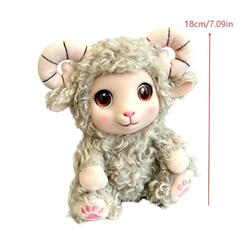 Simulated Horned Lamb Plush Keychain 2027 Year of Goat Mascot Soft Sheep Pendant for Key Bag Car Hanging Decor