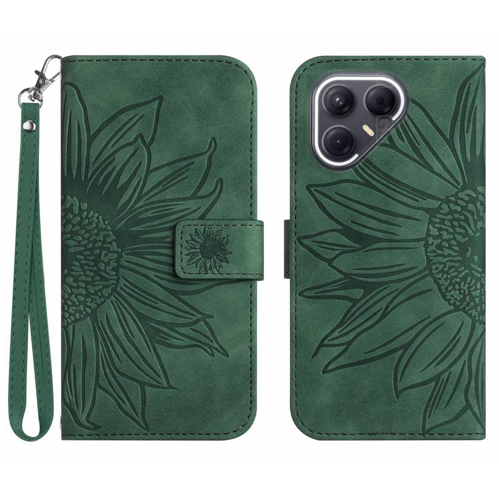 For TECNO Pova 7 5G Case Sunflower Imprint Leather Wallet Phone Cover with Wrist Strap
