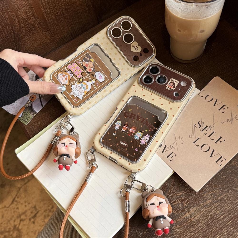 Kawaii Cartoon Cry Girls Kartenhalter Handyhülle Für iPhone 16 Pro 14 15 17 Pro Max Hülle mit Handschlaufe Niedliche Schutzhüllen