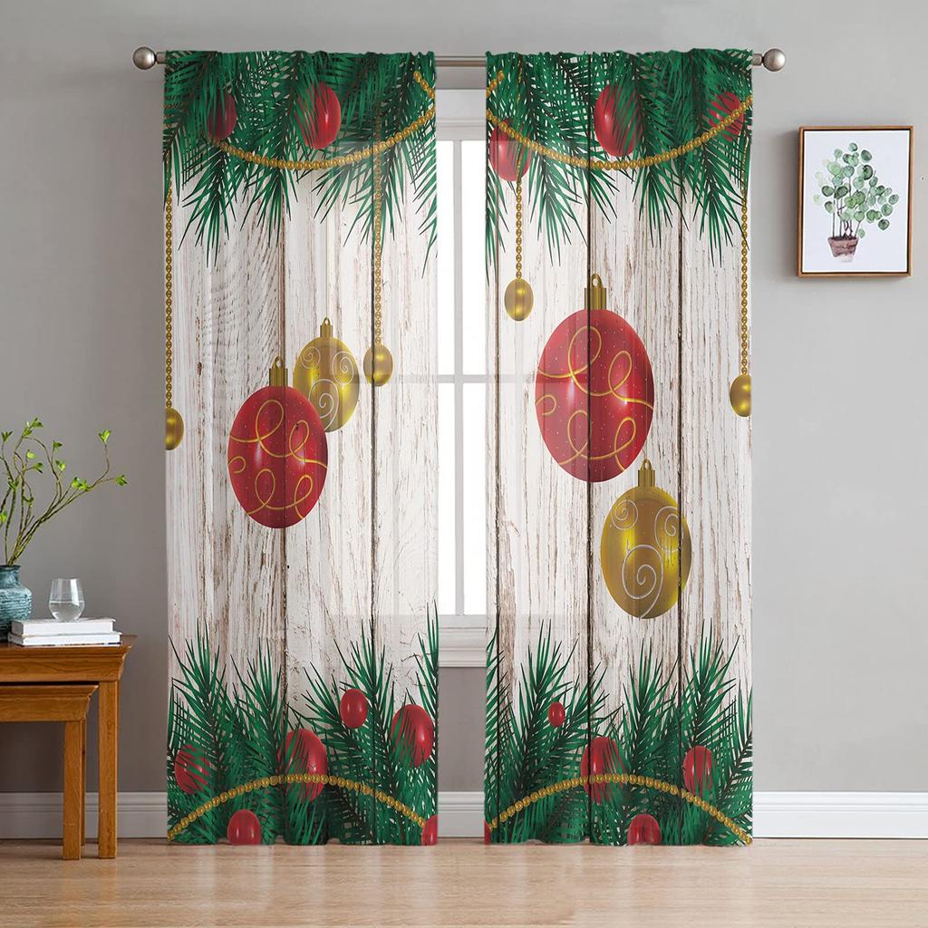 Christmas Curtain Bedroom Living Room Cafe Xmas Santa Claus Chiffon Voile Window Drapes Treatments Light Filtering Polyester Ideal For Great