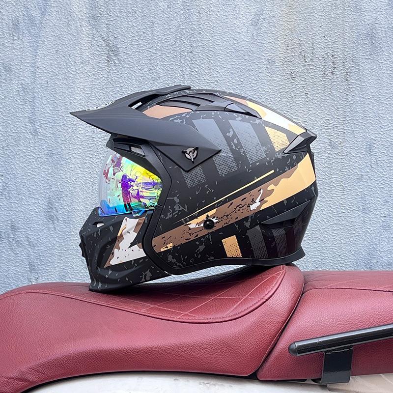 Street Fighter Motorcycle Helmet Men's and Women's Full Helmet Four Seasons Locomotive Retro Detachable Combination Helmet
