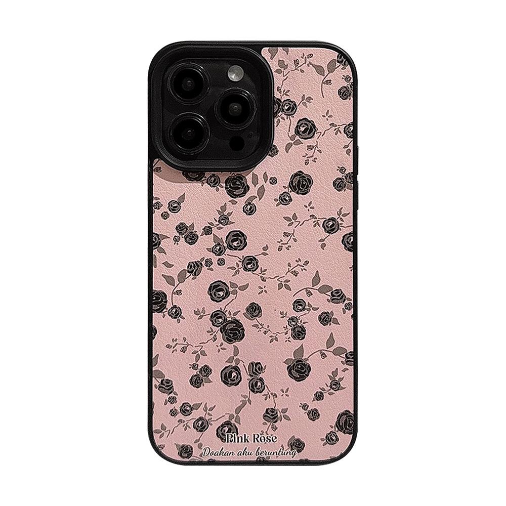 Black Rose Flower Apple 15 Mobile Phone Case 14promax Gentle Powder 11 Applicable To IPhone 16 Leather 12 Advanced