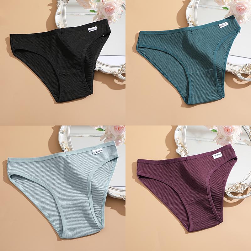 FINETOO 4Pcs M-4XL Cotton Panties Female Underpants Sexy Panties for Women Briefs Underwear Plus Size Pantys Lingerie M