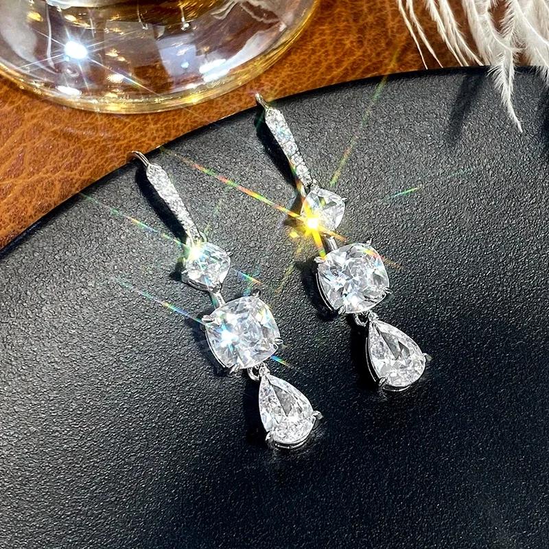 Aesthetic Cubic Zirconia Dangle Earrings for Women Crystal Ear Hanging Accessories Wedding Party Trendy Zircon Wholesale