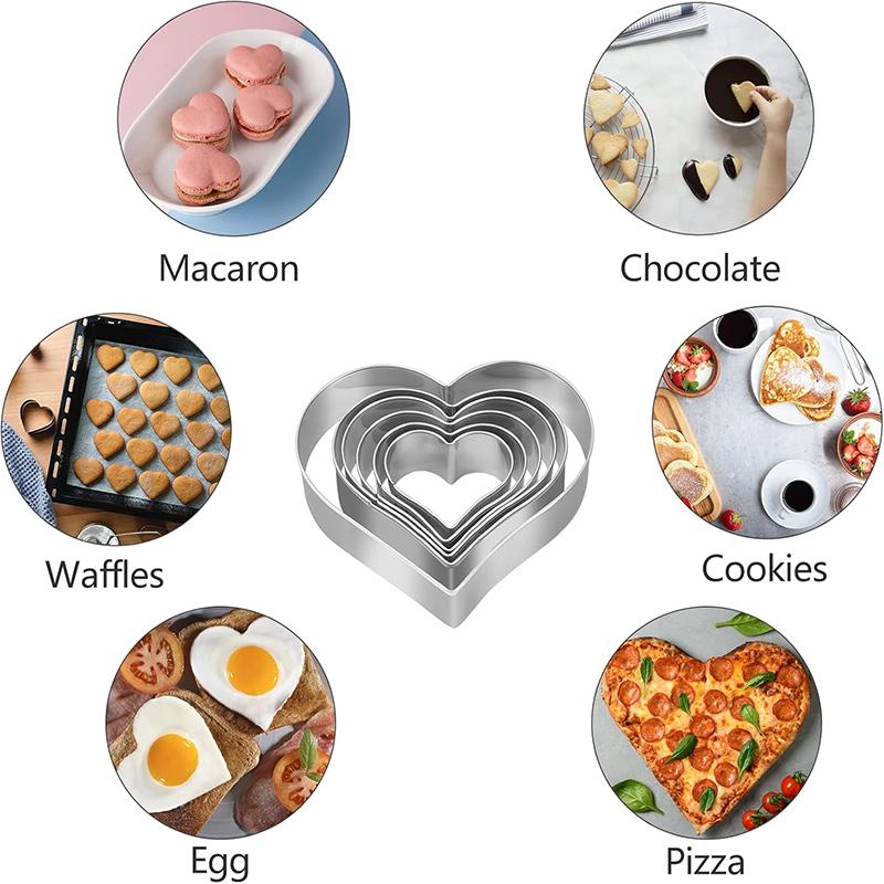6Pcs Heart Cookie Cutter Set Stainless Steel Biscuit Mold Cake Decorating Tool Cookie Fondant Pastry Baking Mold Cookie Cutter