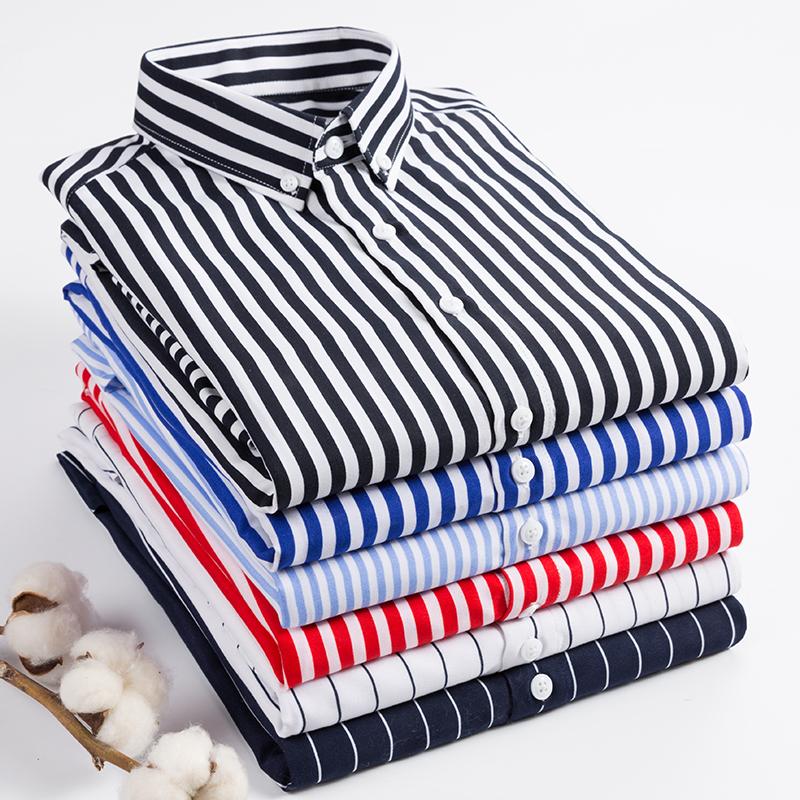 Herren Slim Gestreift Langarmhemd Büro Business Kleid Frühling Herbst Klassisch Schwarz Weiß Mode Koreanische Freizeithemden