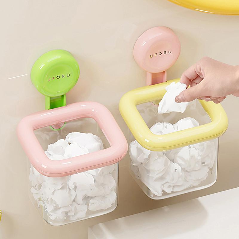 Dopamine Color Suction Cup Storage Box Wall Hanging Transparent Waste Face Towel Organizer Abs Cosmetic Holder Case