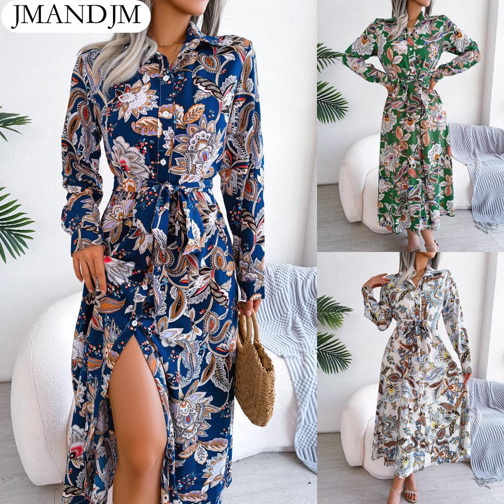 

Женское платье-рубашка с длинным рукавом и цветочным воротником в стиле ретро на весну и лето