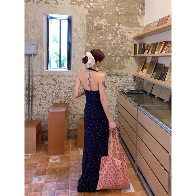 Kink lace neck sling floral dress women's summer new seaside vacation beach dress