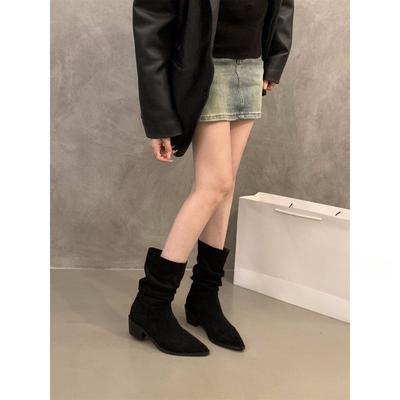 High Heel Spitz Wildleder Khaki Dünne Französische Kleine Kurze Stiefel Damenschuhe 2024 Neue Stacking Stiefel Frühling und Herbst Einzelstiefel