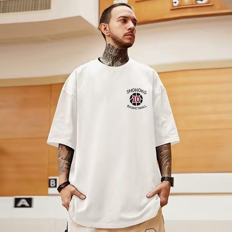 Men Oversize Fashion Loose American Basketball Number Ten Print Short Sleeve Round Neck Versatile Trend Couple Outfit