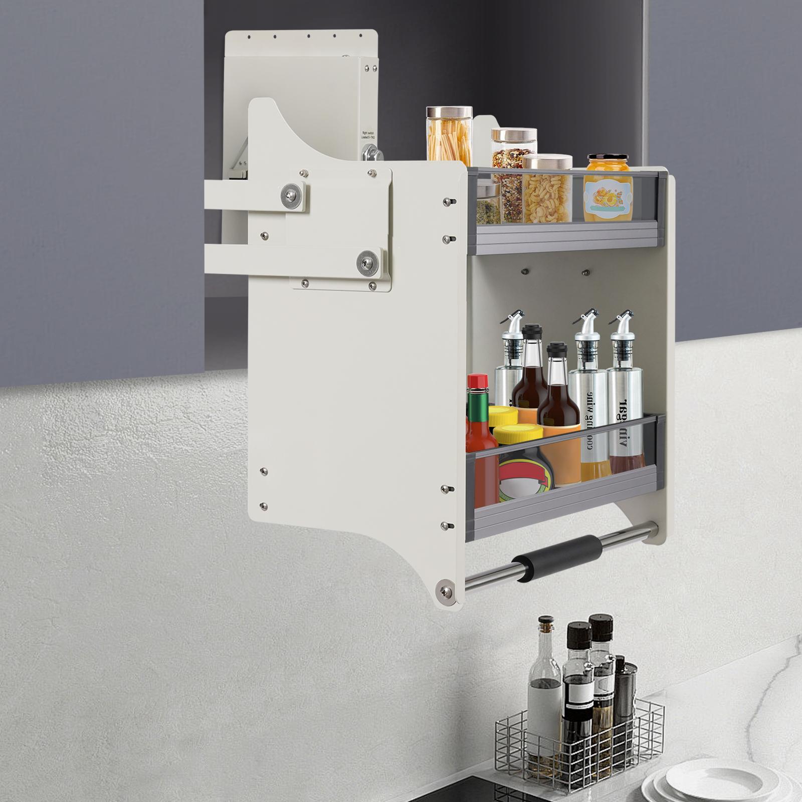 

Двухуровневая белая выдвижная полка для верхнего шкафа - Современный компактный дизайн Стеллаж для хранения из алюминиевого сплава Подходит для шкафа 16-18 мм белый