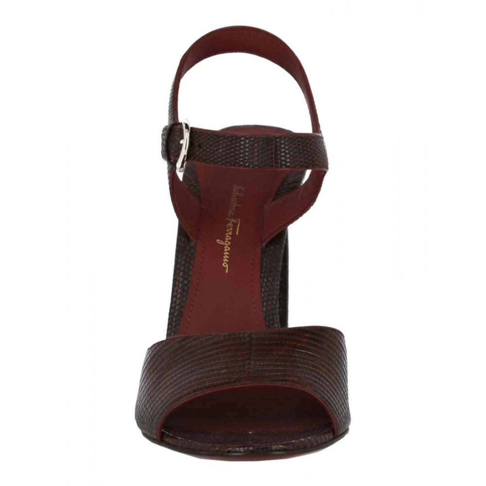 Salvatore Ferragamo Aede Lizard Embossed Heel Sandal Orange Brown