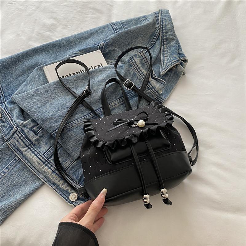 Korean version of fashionable girl style portable small bag new lace lace high value versatile backpack чёрный