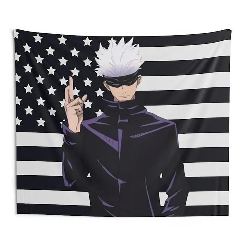 Anime Satoru Gojo American Flag Wall Tapestry Jujutsu Kaisen Inspired Wall Hanging Cool Anime Character Decor for Bedroom Dorm