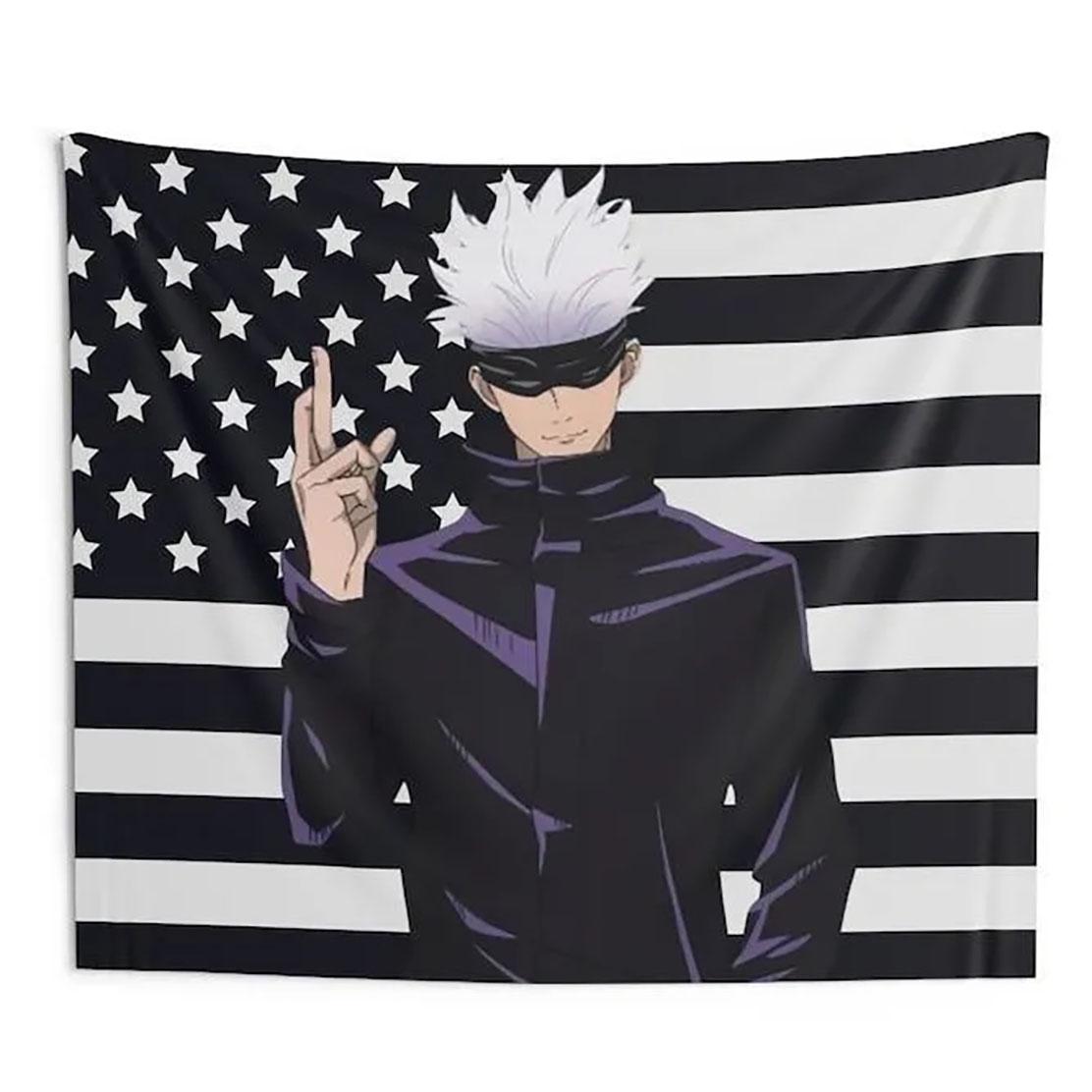 

Anime Satoru Gojo American Flag Wall Tapestry Jujutsu Kaisen Inspired Wall Hanging Cool Anime Character Decor for Bedroom Dorm 74x94cm(29x37in)