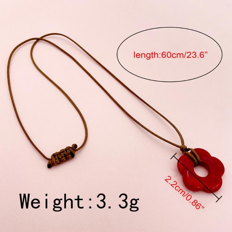 Fashion Red Acrylic Flower Pendant Necklace Hollow Flower Charm Clavicle Chain Fashion Jewelry Gift Women Girl Teen
