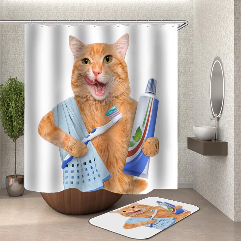 Curtains Bathroom Curtain Funny Shower Curtain 2023 New Kawaii Cat Printing Shower Curtain Polyester Waterproof Cloth Shower