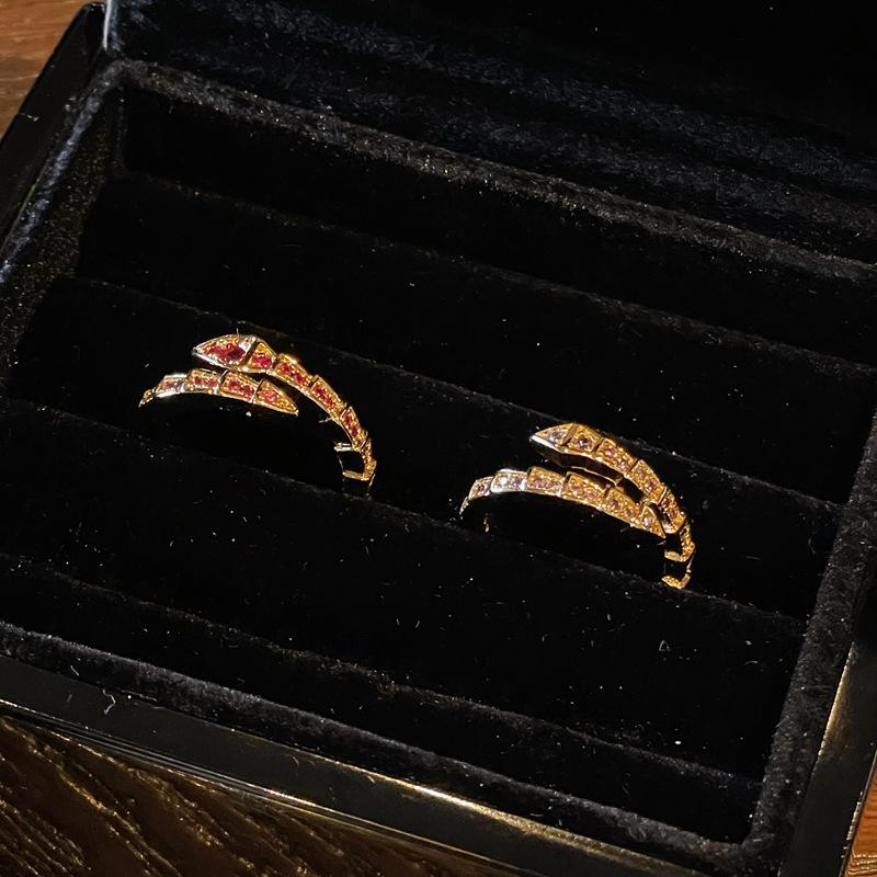 Medieval Full Diamond Zircon French Retro Snake Open Ring Women'S Light Luxury High Sense Exquisite Temperament Ring