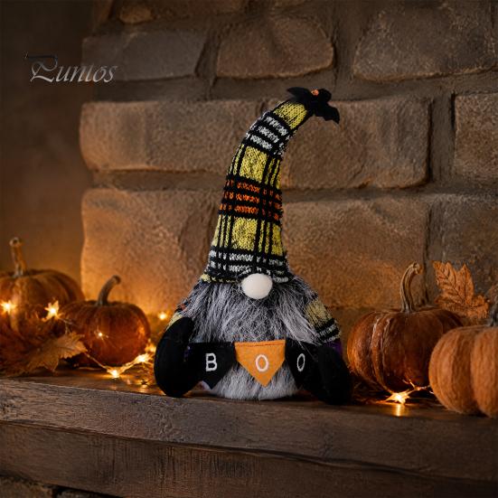 Striped Knitted Gnomes Halloween Plush Gnome Decoration, Spooky Boo Swedish Tomte Elf Figurine, Faceless Scandinavian Dwarf Ornament for Home