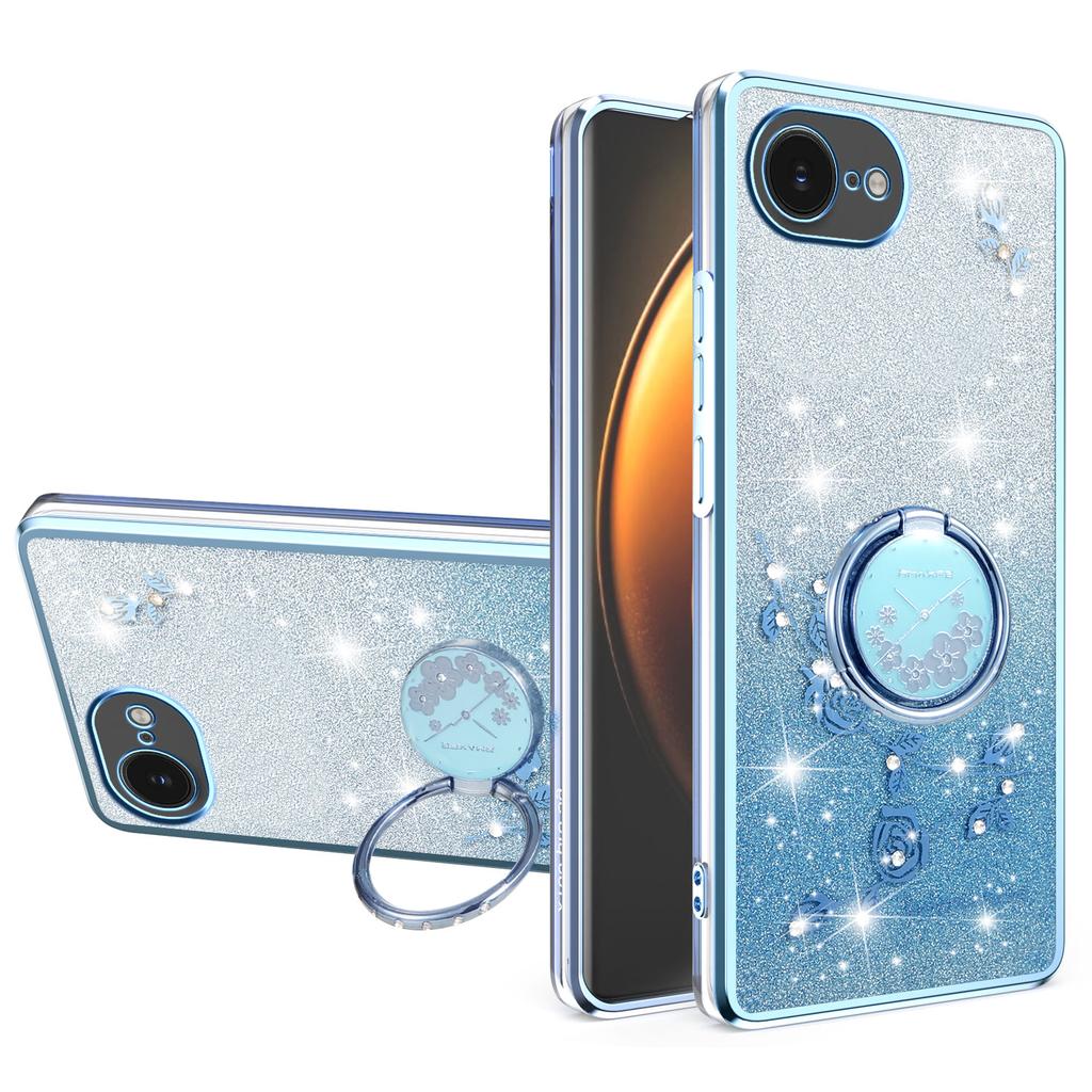 KADEM For iPhone 16e Case Ring Kickstand TPU Flowers Phone Cover Gradient Glitter