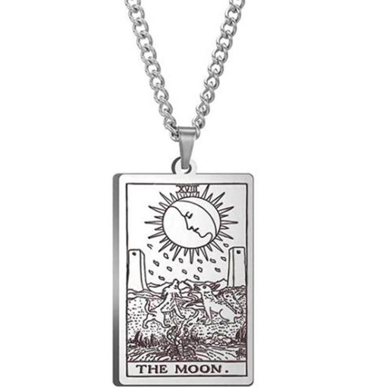 Tarot Stainless Steel Necklace Men'S Hip Hop Personality Retro Square Pendant Sweater Necklace