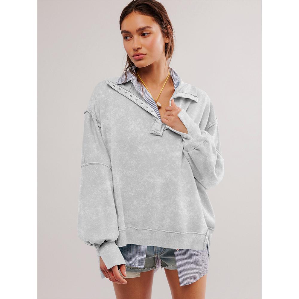 Sweatshirt for Women Trendy Button Henley Neck Pullover Long Sleeve Tops Casual Fall Clothes